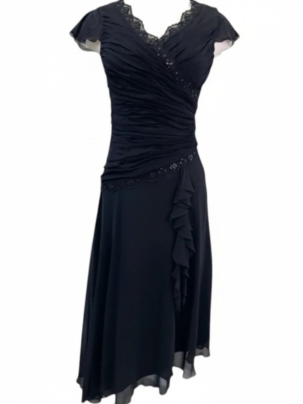 Vintage Sangria Y2K Black Ruched Bodice Asymmetrical Midi Party Dress 18W